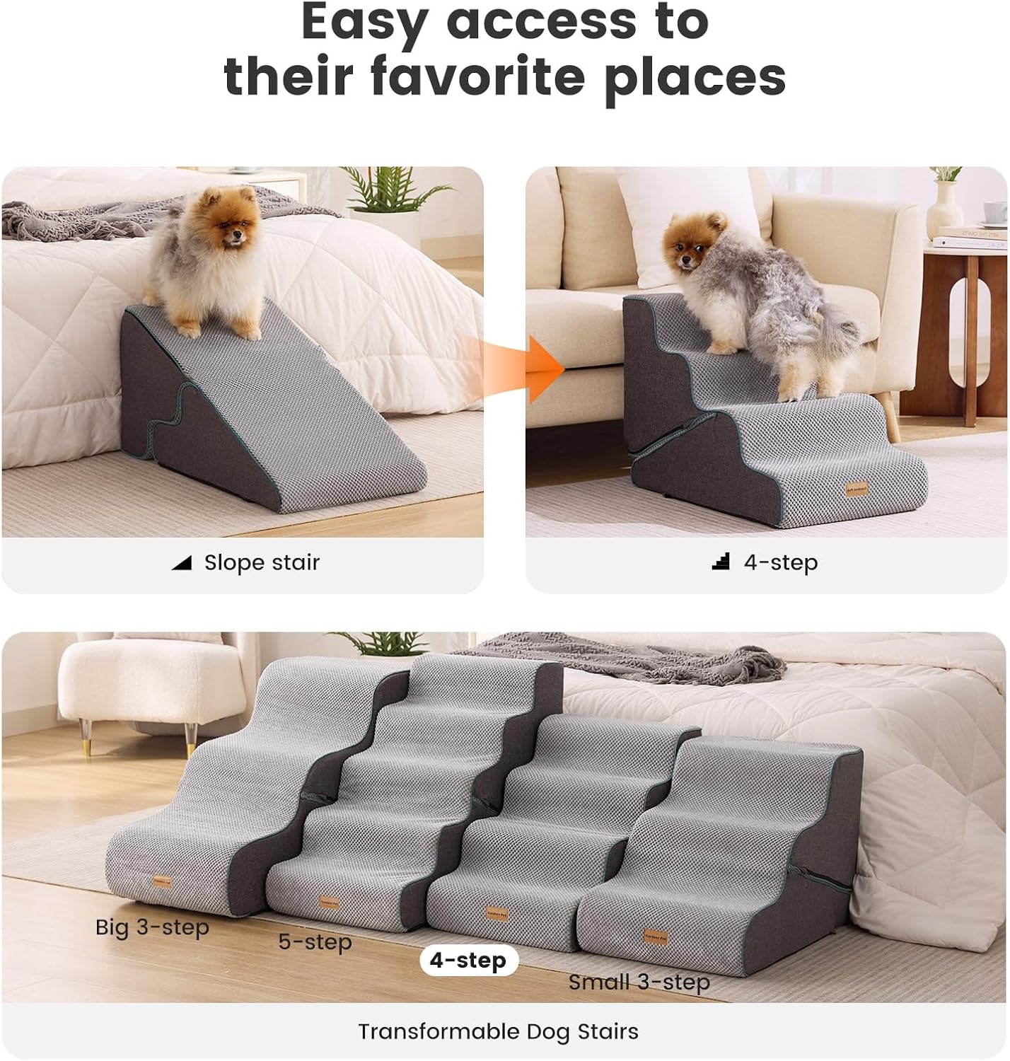 Gardner Pet 4-Step Dog Stairs for Small Dogs 18.5" H, Curved 4-Step Pet Stairs, Dog Steps for High Bed (18-20 in), Couch with Durable Non-Slip Waterproof Fabric Cover and CertiPUR-US Certified Foam