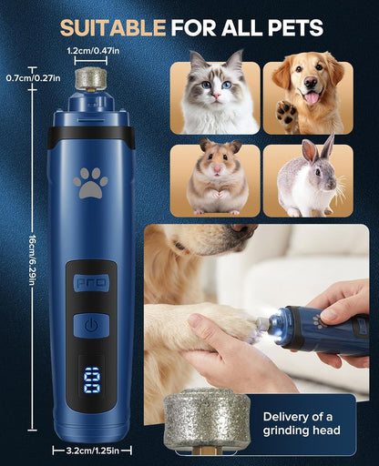 Dog Nail Grinder with 2 LED Lights, Upgraded 2-Speed Rechargeable Pet Nail Trimmer Quiet for Paw Grooming, Powerful Painless Nail Clipper Kit for Small, Medium, Large Dogs & Cats