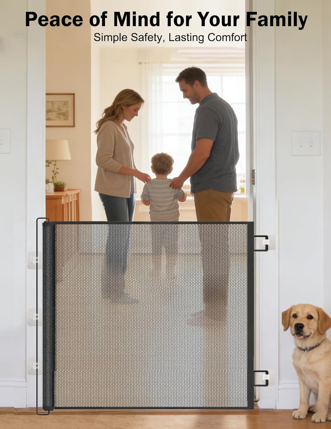 Retractable Mesh Pet Gate, Extra Tall 31'' Adjustable Width Up to 51/43 Inches for Doorways Stairs Hallways, Indoor Outdoor Dog Safety Barrier Net Panel (51'' Width)