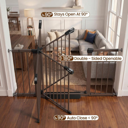 Mumeasy Baby Gate Extra Wide, 29.7-51'' Pressure Mounted Dog Gate with Walk Thru Door, Auto Close Pet Gate for House, Stairs, Doorways,Black
