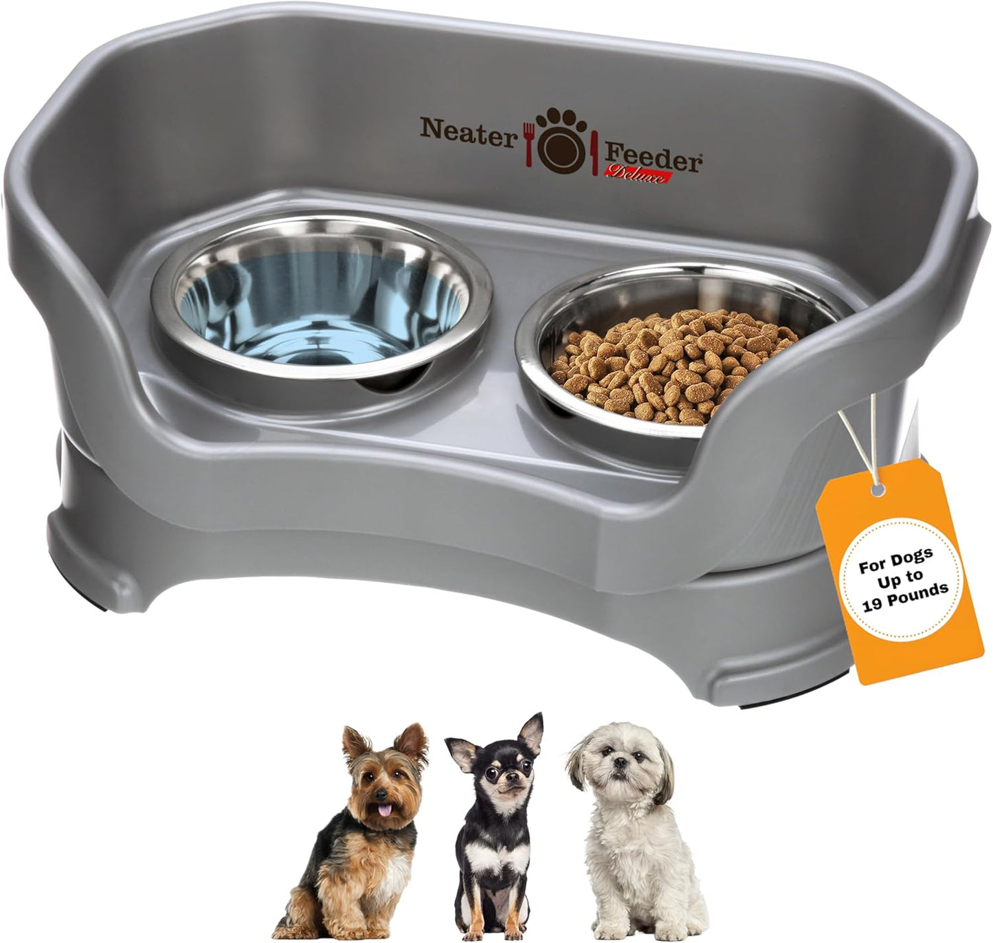 Neater Pet Brands Neater Feeder Deluxe Mess Proof Dog Bowls Elevated for Large Dogs Over 40 lbs, Made in USA, No Spill Raised Dog Food Bowl Stand Feeding Station, Food and Water Bowl Set, Black
