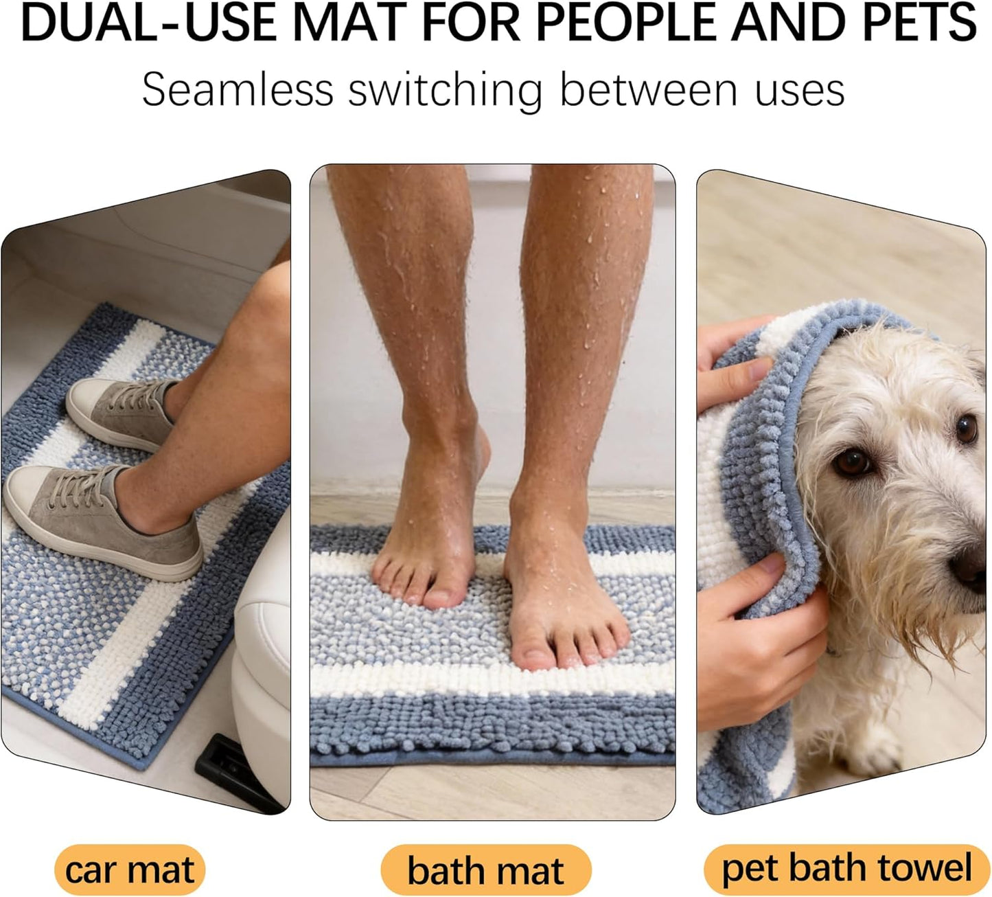 Dog Door Mat for Muddy Paws - Absorbent Quick-Dry Non-Slip Washable Chenille Pet Rug, Indoor Entryway Mat for Front Door & Crate (Brown, 24" L*16" W)