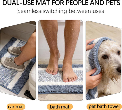 Dog Door Mat for Muddy Paws - Absorbent Quick-Dry Non-Slip Washable Chenille Pet Rug, Indoor Entryway Mat for Front Door & Crate (Brown, 24" L*16" W)