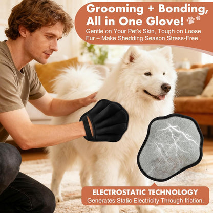 Pet Hair Removal Glove, Electrostatic Pet Hair Remover Glove for Cats & Dogs, Pet Hair Remover Tool for Laundry, Couch, Carpet, Car Seat - Upgraded Five-Finger, Reusable, Black+Black