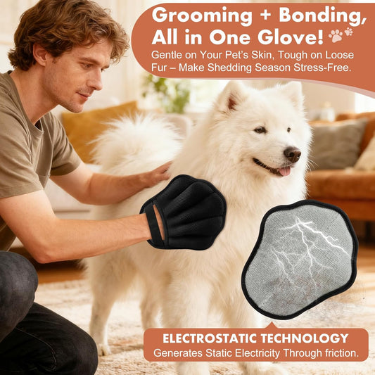 Pet Hair Removal Glove, Electrostatic Pet Hair Remover Glove for Cats & Dogs, Pet Hair Remover Tool for Laundry, Couch, Carpet, Car Seat - Upgraded Five-Finger, Reusable, Black+Black