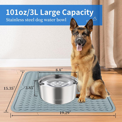 Kactoily 3L/101oz Large Capacity Dog Water Bowl Stainless Steel No Spill Dog Bowls Slow Drinking Dog Water Feeder Dispenser
