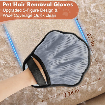Pet Hair Removal Glove, Electrostatic Pet Hair Remover Glove for Cats & Dogs, Pet Hair Remover Tool for Laundry, Couch, Carpet, Car Seat - Upgraded Five-Finger, Reusable, Black+Black