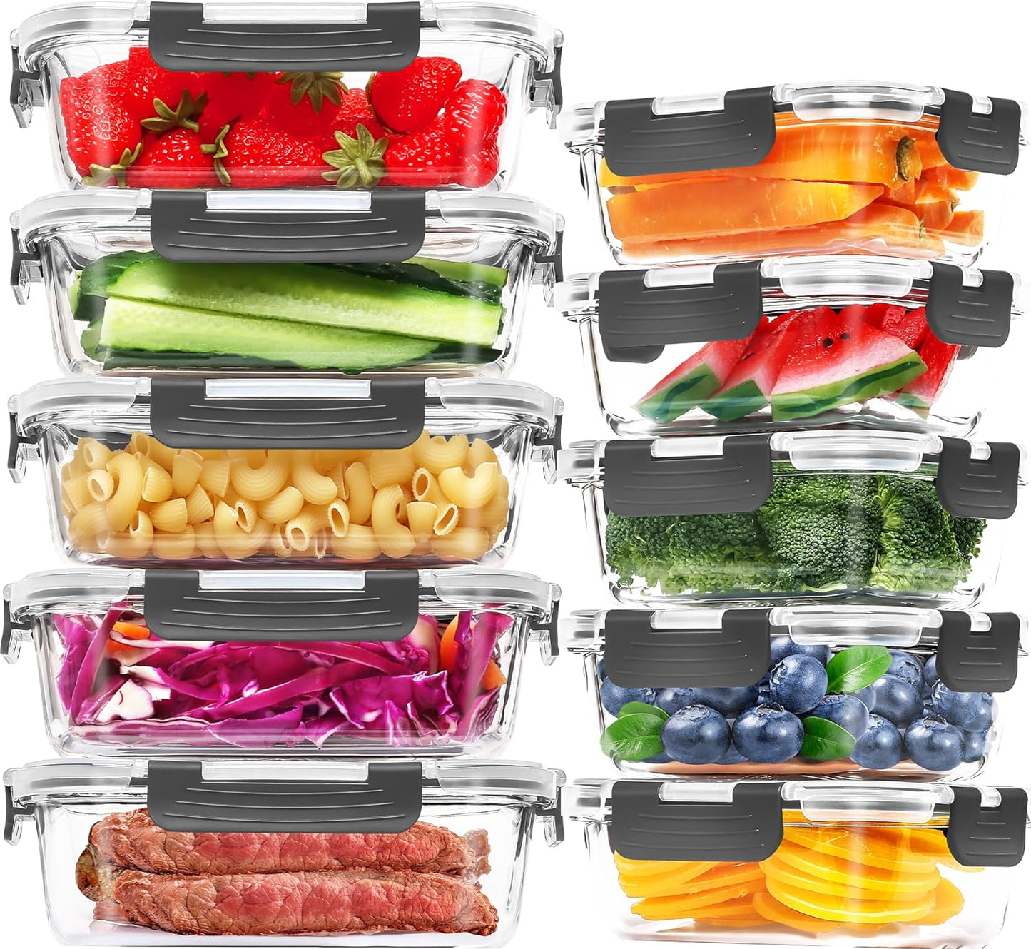 Skroam 10 Pack Glass Meal Prep Containers, 22 OZ Glass Airtight Food Storage Containers with Lids, Pantry Kitchen Storage Containers for Lunch, Food Storage, Meal Prep, Lunch Bento Boxes