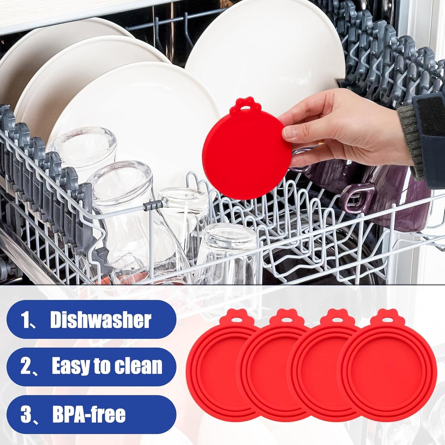 PINE & LINEN 4 Pcs 2.5inch Durable Pet Can Lids, Silicone Small Pet Can Covers Waterproof Cat Food Cans Lids for 3 oz Cat Food Cans（Yellow+Red+Pink+Blue）