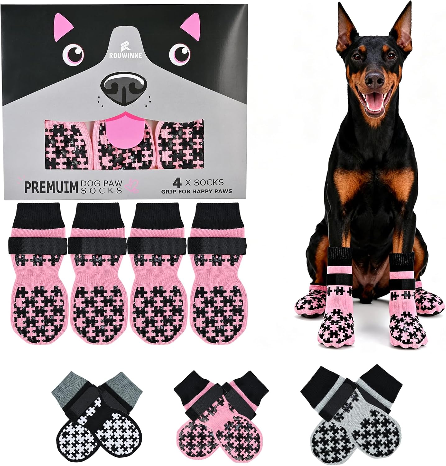 Dog Grippy Socks for Senior Dog - Double Side Dogs Booties to Prevent Licking, Boots & Paw Protectors for Hardwood Floors, No Twist Non Slip Socks for Small Medium Large Dogs, Black, L