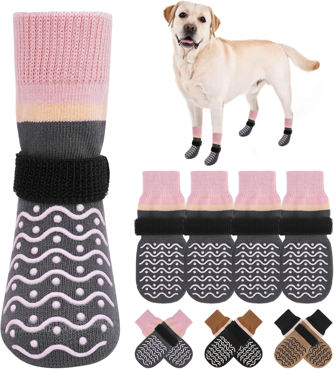BEAUTYZOO Dog Socks to Prevent Licking Paws -Dog Shoes for Hot Pavement & Hardwood Floors Anti Slip, Traction Control Boots & Paw Protectors with Double Side Grips for Small Medium Large Senior Dogs