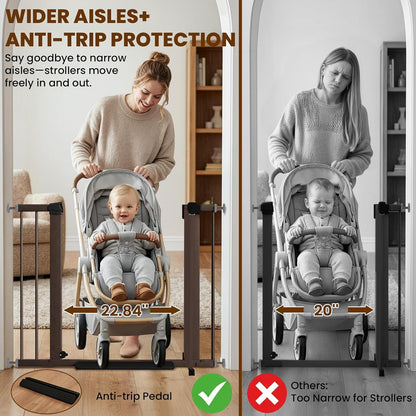 Baby Gate for Stairs, 29.7-40.6" Auto Close Dog Gate Indoor for Doorways, Dual-Lock Design, Adjustable Pet Gate No Drilling with Walk Thru Door for Hallways, Stroller Friendly, Black