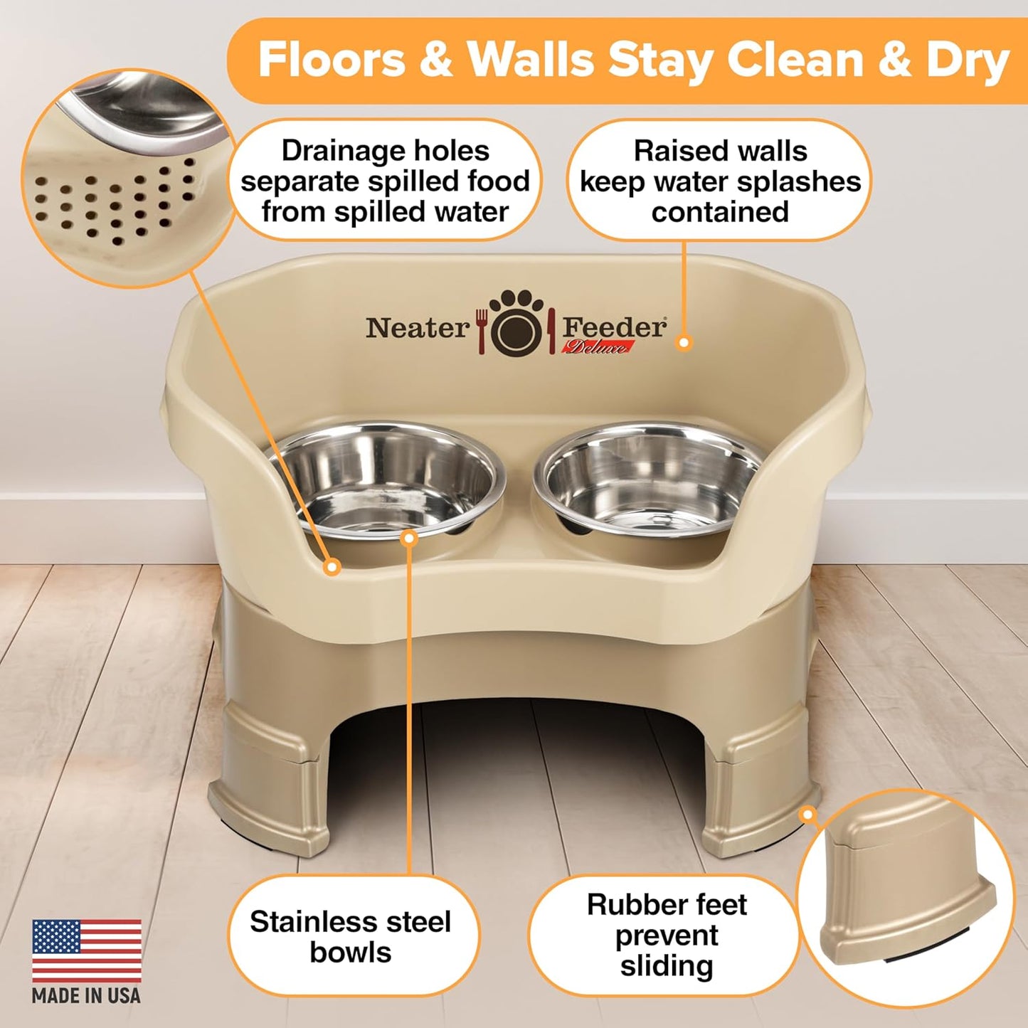 Neater Pet Brands Neater Feeder Deluxe Mess Proof Dog Bowls Elevated for Large Dogs Over 40 lbs, Made in USA, No Spill Raised Dog Food Bowl Stand Feeding Station, Food and Water Bowl Set, Black