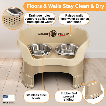 Neater Pet Brands Neater Feeder Deluxe Mess Proof Dog Bowls Elevated for Large Dogs Over 40 lbs, Made in USA, No Spill Raised Dog Food Bowl Stand Feeding Station, Food and Water Bowl Set, Black