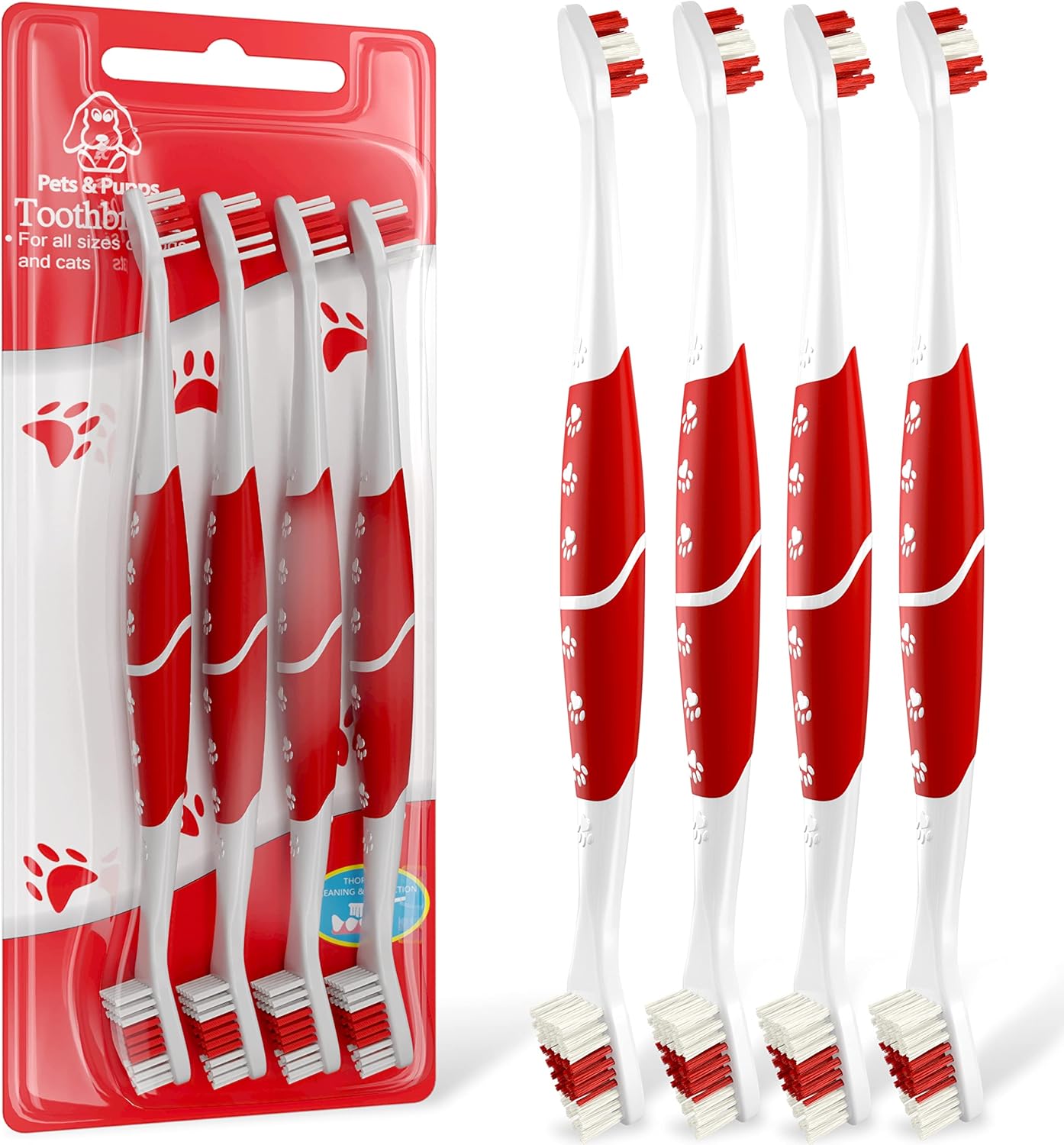 Pet Toothbrush for Dogs, Cats with Soft Bristles - Easy Teeth Cleaning & Dental Care, Non Slip Dual Head Dog Toothbrush for Medium & Large Pets, Toothpaste Not Included (Pack of 1(Red))