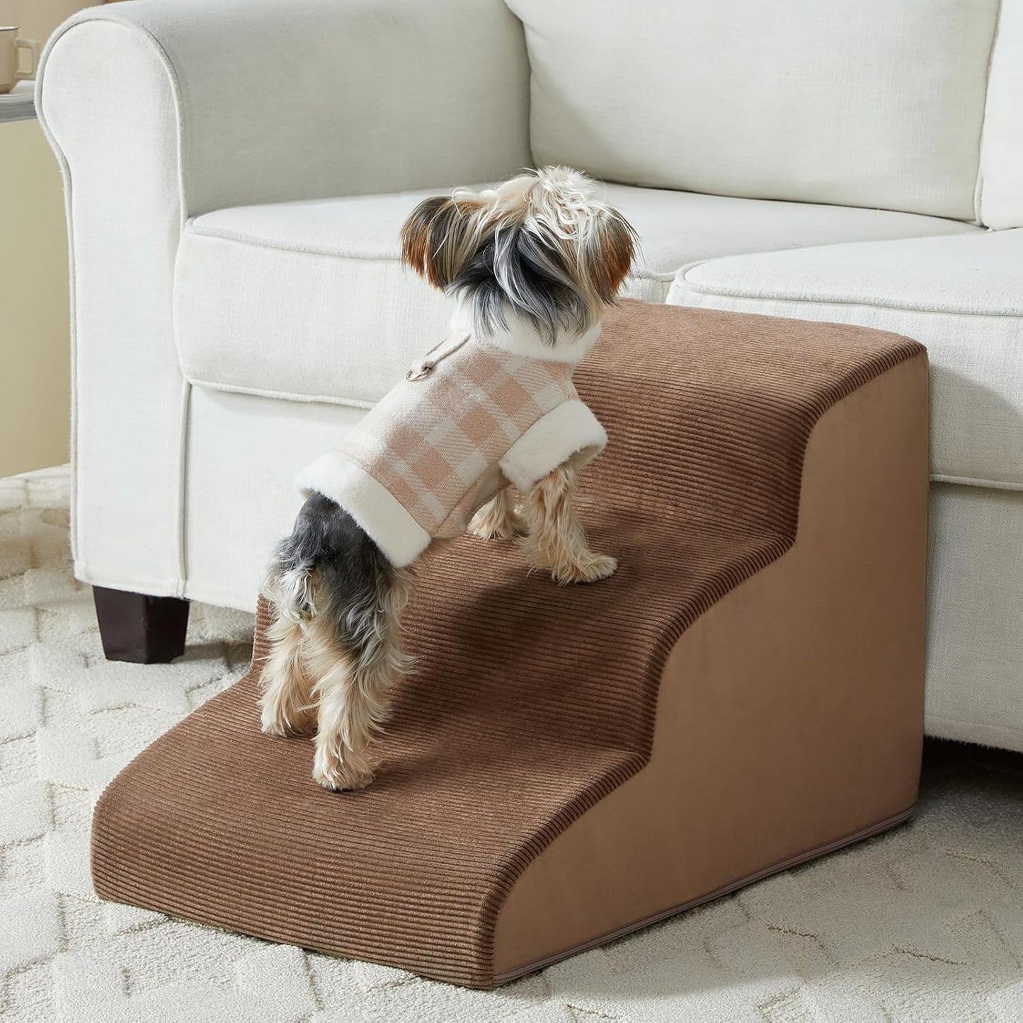 LEXTRO Dog Stairs for Small Dogs, 2-Steps Dog Ramp for Couch, Pet Stairs with Highly Supportive Foam and Non-Slip Bottom, Pet Steps for Cat & Doggie (High 11.8 Inch)