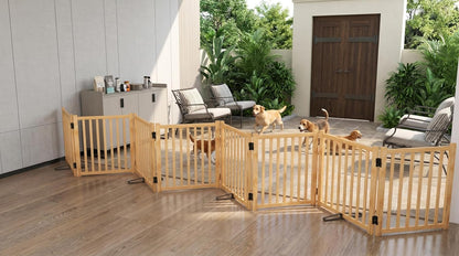 YOCAN Non-Painted Wood FreeStanding Pet Gate for Dogs,Wooden Dog Gates for Doorways, Stairs,The House, Dog Fences Indoor Puppy Gate-2 Panel H:23”