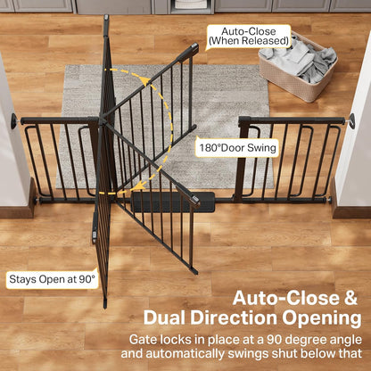 Cumbor 36.6-64" Extra Wide Baby Gate for Stairs, Dog Gates for Doorways, Auto-Close Pet Gate Indoor, Pressure Mounted Walk Through Safety Child Gate for Kids Toddler, Tall Pet Puppy Fence Gate, Brown