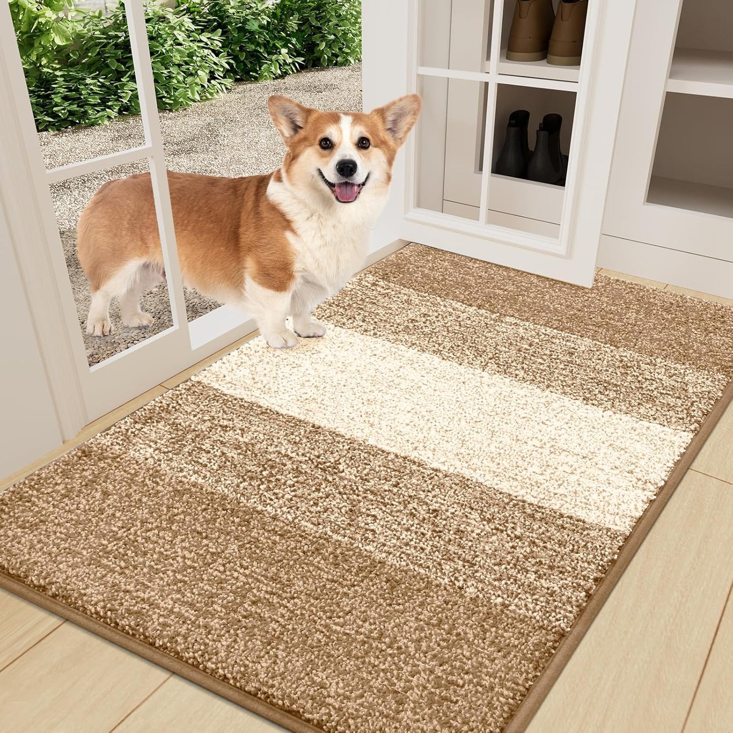 Smiry Dog Door Mat for Muddy Paws, Absorbs Moisture and Dirt, Low-Profile Entryway Mat with Non-Slip Backing, Entry Indoor Outdoor Doormat for Inside Floor (30x20 Inches, Grey, Striped)