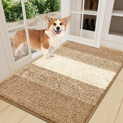 Smiry Dog Door Mat for Muddy Paws, Absorbs Moisture and Dirt, Low-Profile Entryway Mat with Non-Slip Backing, Entry Indoor Outdoor Doormat for Inside Floor (30x20 Inches, Grey, Striped)