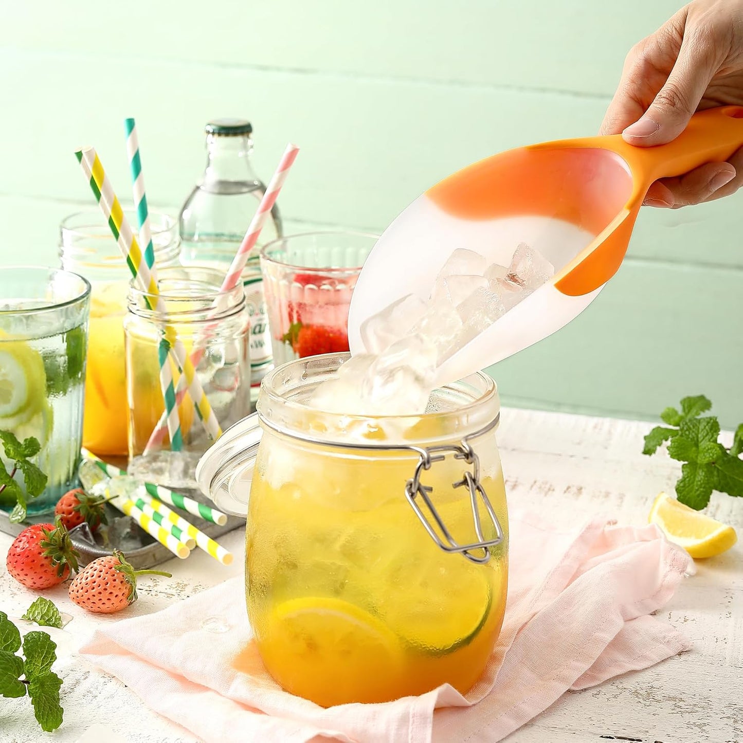 Spring Chef Dog Food Scoop, Contoured Translucent Flexi-Plastic Pet Food Scooper with Soft Grip Handle, Kitchen Magnetic Ice Scoop for Freezer, Ice Machine, Popcorn, Flour, Coffee Bean - Mint