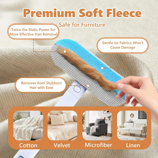 Tiiyee Pet Hair Remover for Furniture, 17in Dog and Cat Hair Removal Brush 4 in 1 Reusable Washable Lint Cleaner with Long Handle Cleaning for Couch, Carpet, Clothes & Bedding Car Seats Window Tile