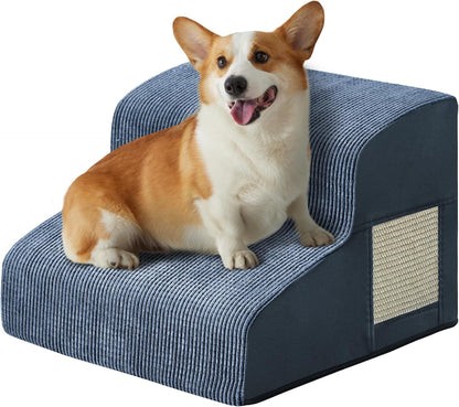 Dogs Steps for Bed, Dog Stairs for Small Dogs, 2-Step Dog Ramp for Bed, Couch, Sofa, and Chairs, Non-Slip Bottom Design, Cat Scratching, High Density Foam Portable Pet Step, Indoor, Grey