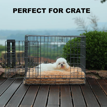 Bedfolks Waterproof Dog Crate Bed, Plush With Removable Washable Cover, Faux Fur Crate Pad for Medium Dogs, Fluffy Kennel 29"x21", Dark Grey