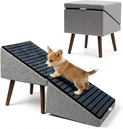 Dog Stairs for High Bed, 2-in-1 Ottoman Dog Stairs, 21 Inch Working Height, 6 Steps and Non-Slip Design for Large Dogs, Wooden Pet Furniture