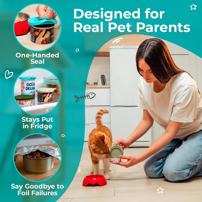 4 Pack Universal Pet Food Can Covers Lids - One fit 3 Standard Size Cans for Cats and Dogs Food Cans - Easy to Clean - Safe Silicone - Pastel Meadow