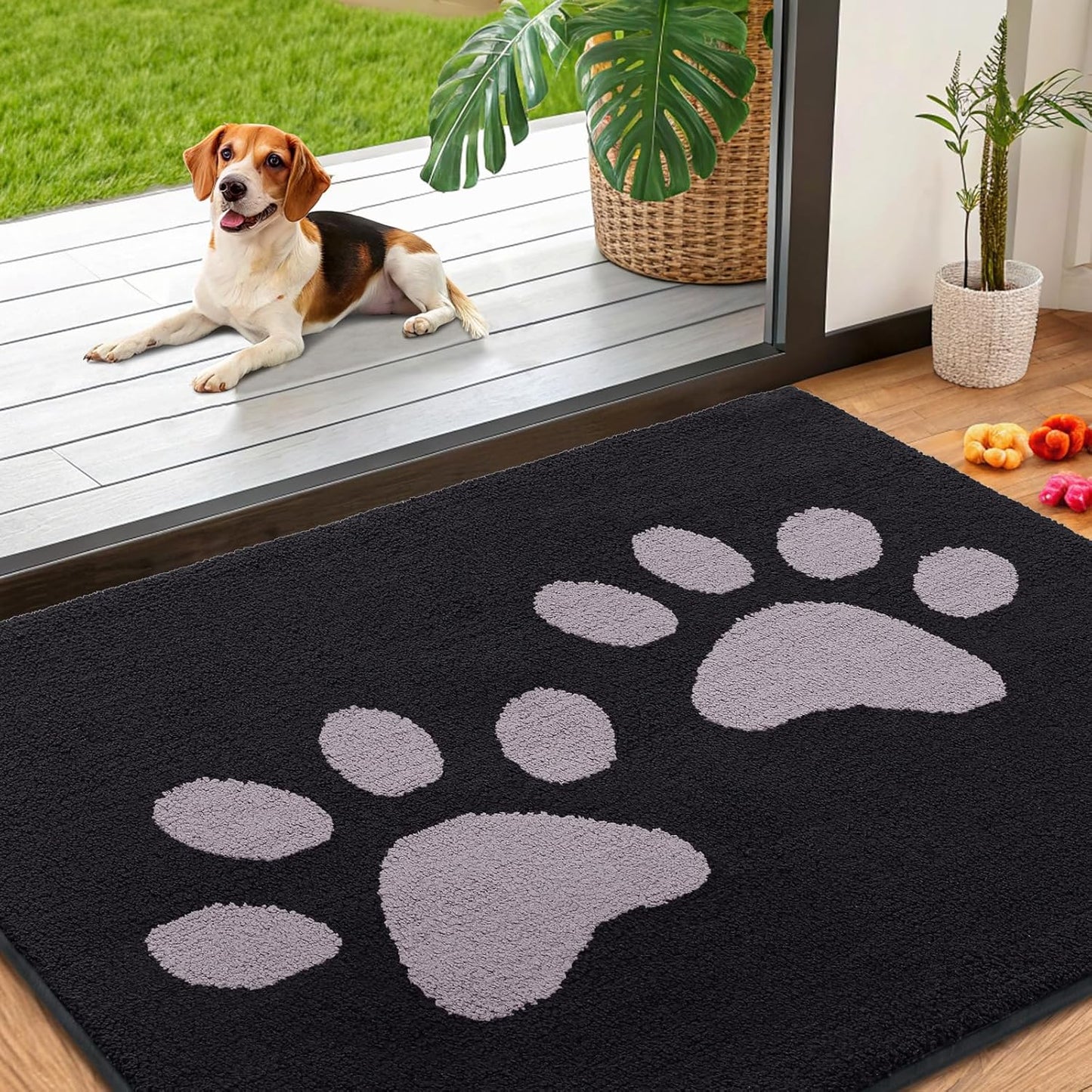 Smiry Dog Door Mat for Muddy Paws, Absorbs Moisture and Dirt, Low-Profile Entryway Mat with Non-Slip Backing, Entry Indoor Outdoor Doormat for Inside Floor (30x20 Inches, Grey, Striped)