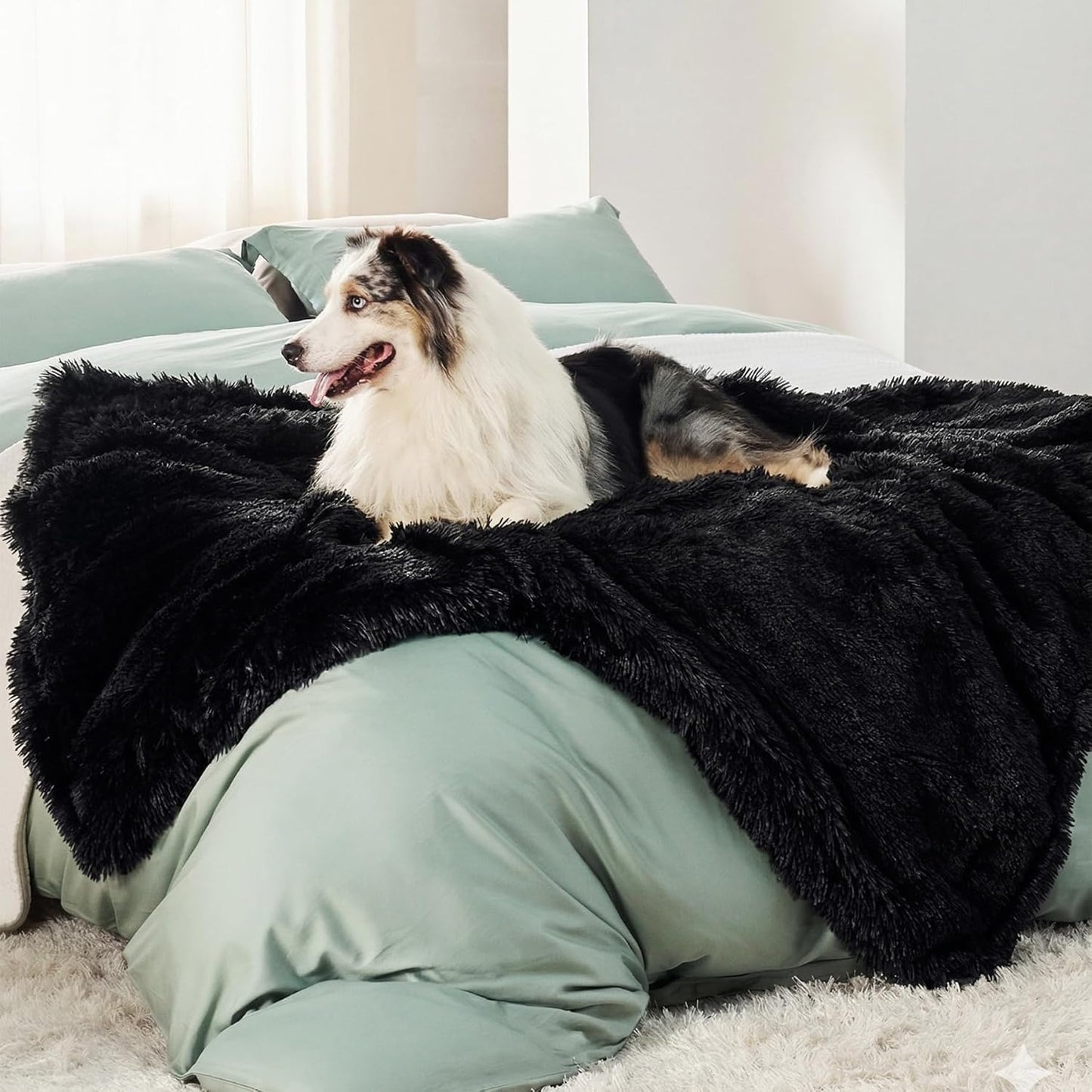 Bedsure Dog Blankets for Large Dogs, Fluffy Waterproof Dog Blanket for Couch Protector and Bed Washable, Fuzzy Faux Fur Pet Throw Blankets for Calming, Dog Accessories, XL, 50×60 inch, Tie-dye Grey