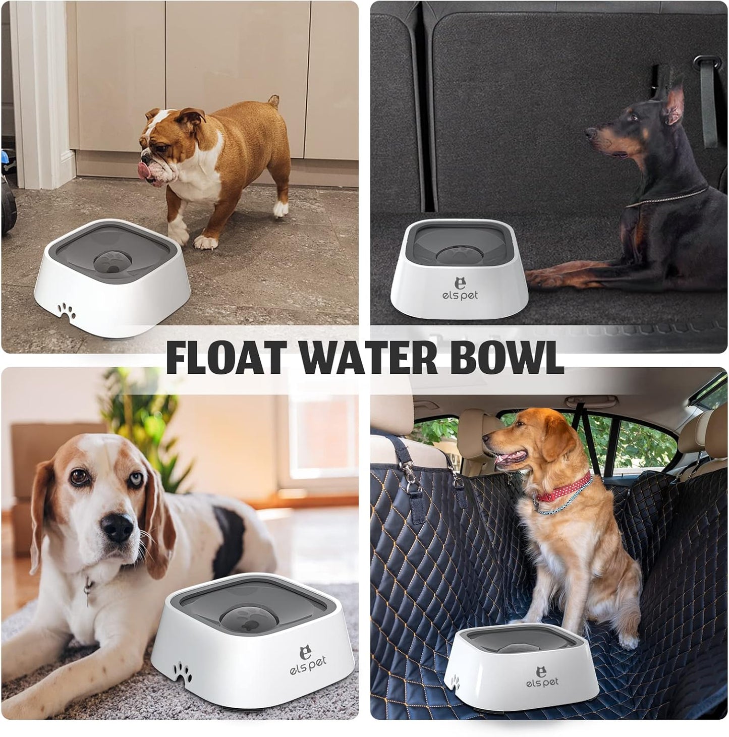 ELS PET Travel Bowl, No Spill, No Drip Slow Water Feeder/Dispenser for Dogs, Cats, 35oz/1L, Splash Proof Travel Bowl for Crate and Car, Keeps Floor & Beard Dry, Dishwasher Safe (Grey)
