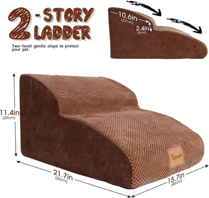 Topmart High Density Extended Foam Dog Ramp&Steps 2 Tiers,11.8" High,Non-Slip Dog Stairs,Soft Foam Pet Ladder with Removable Cover,Best for Injured,Older Cats,Pets with Joint Pain