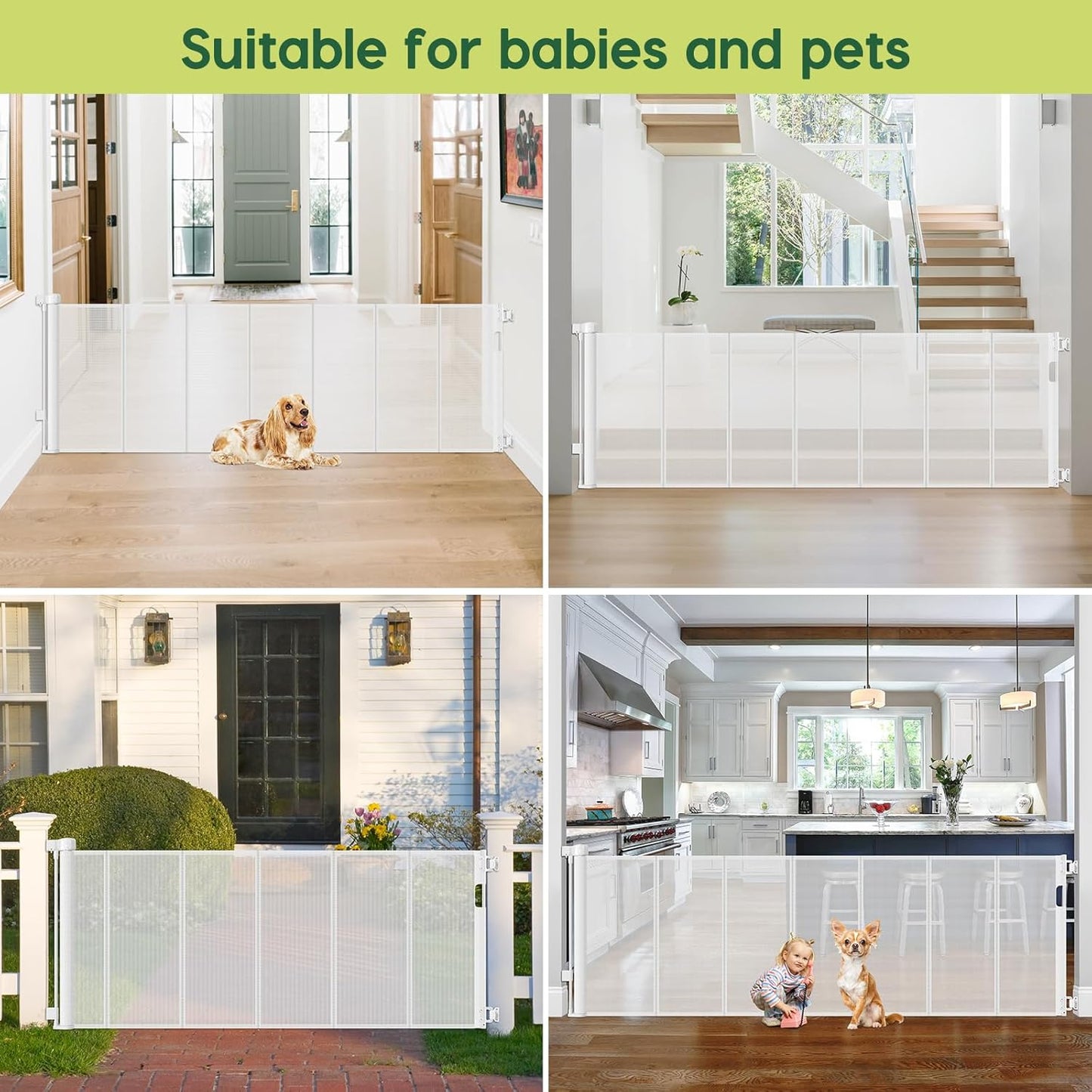Reinforced 80 Inch Retractable Baby Gate Extra Wide Baby Gate for Wide Openings, Indoor/Outdoor Retractable Dog Gate for Doorway, Mesh Dog Gate Indoor Prevent Babies/Pets from Crawling Under, Black