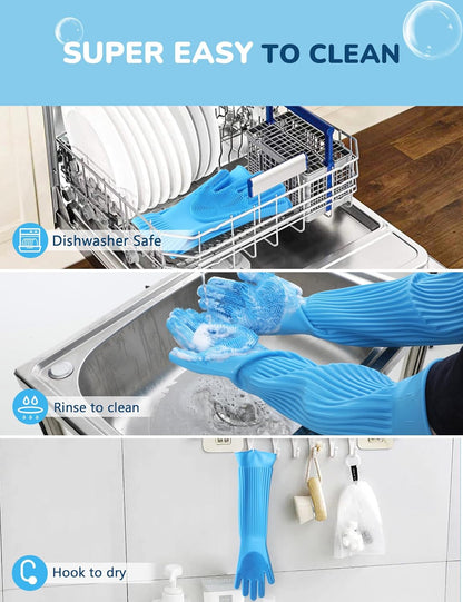 Pecute Pet Grooming Gloves - Heat Resistant Silicone Gloves with High-Density Teeth, Enhanced Five Finger Design for Bathing and Massaging Dogs and Cats, Blue
