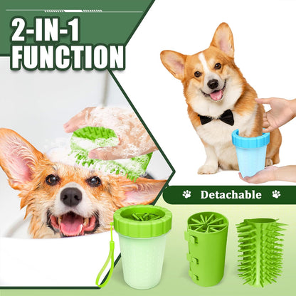 Dog Paw Cleaner Cup, Soft Silicone, Portable, Easy to Clean, Removes Mud and Dirt, Grooming Accessory for Home, Travel – Green, M