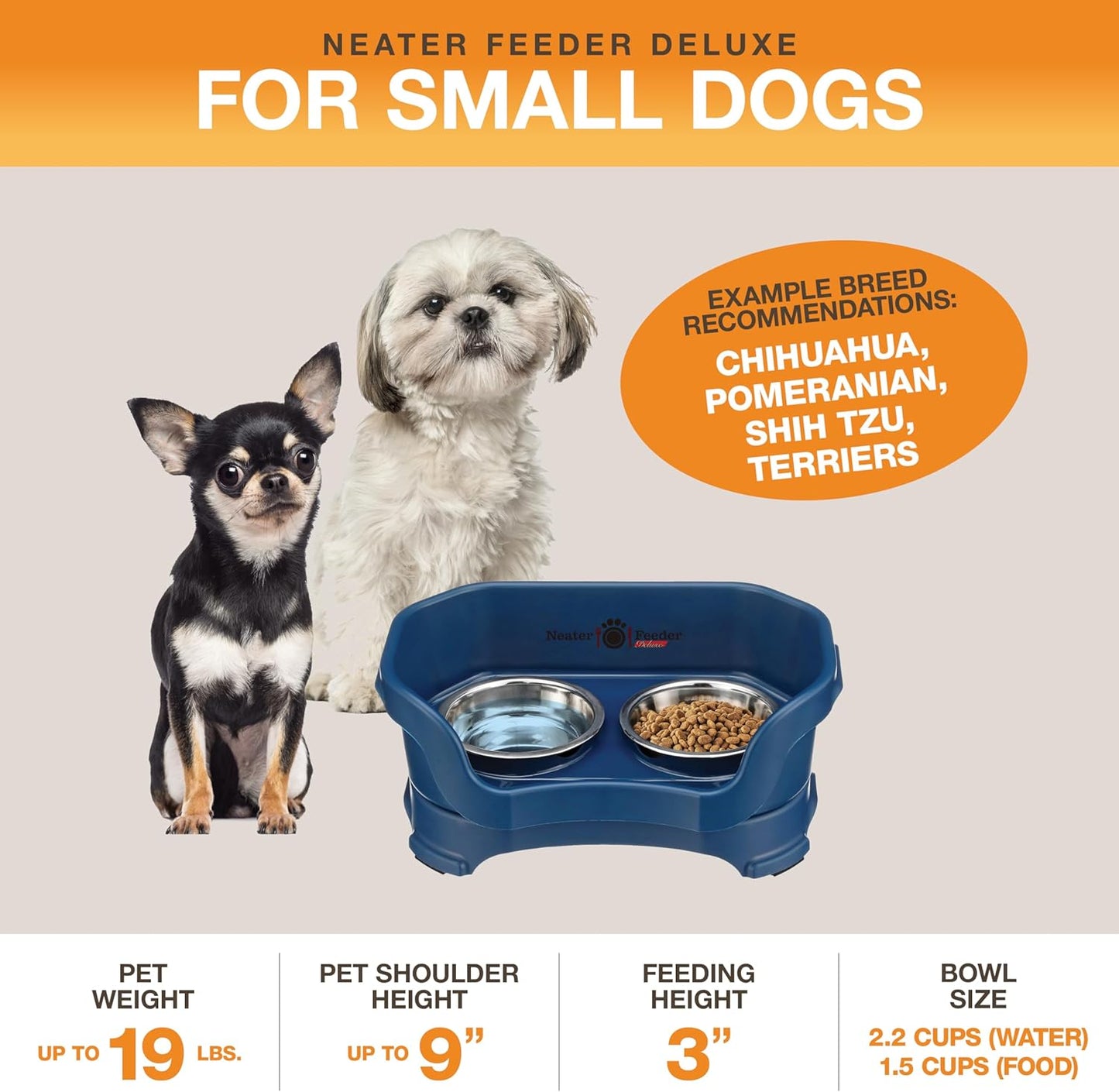Neater Pet Brands Neater Feeder Deluxe Mess Proof Dog Bowls Elevated for Large Dogs Over 40 lbs, Made in USA, No Spill Raised Dog Food Bowl Stand Feeding Station, Food and Water Bowl Set, Black