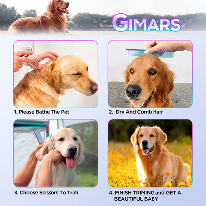 Gimars Titanium Coated Professional 6 in 1 4CR Stainless Steel Dog Grooming Scissors with Safety Round Tip, Heavy Duty Pet Grooming Scissor for Dogs, Cats and Other Animals