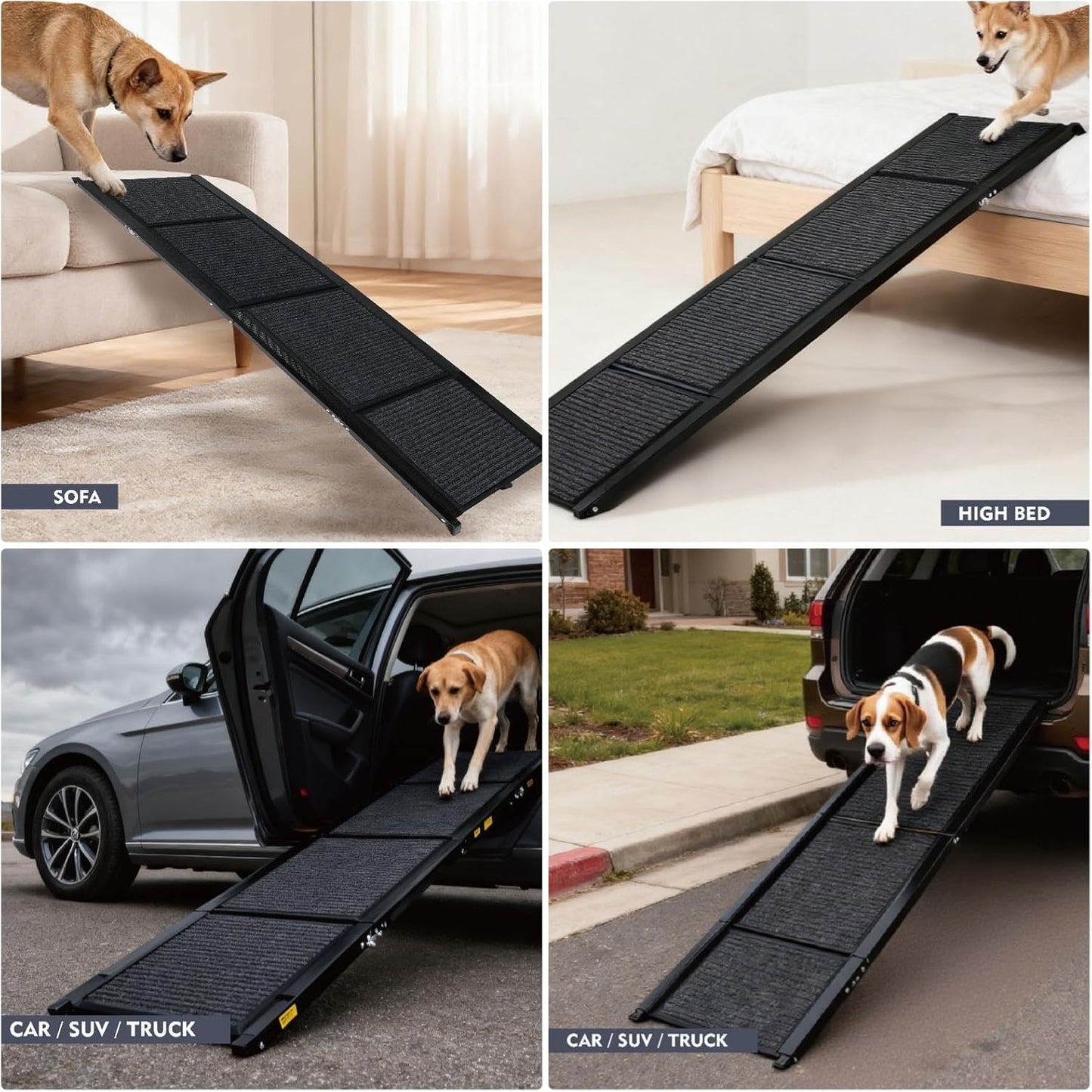 Dog Ramp for Car, 65"X17" Folding Pet Gentle Slope for Truck, SUV, Outdoor Large Pet Stair Ramps with Non-Slip Surface & Aluminum Construction for Medium & Large Dogs, Up to 250lbs, Black