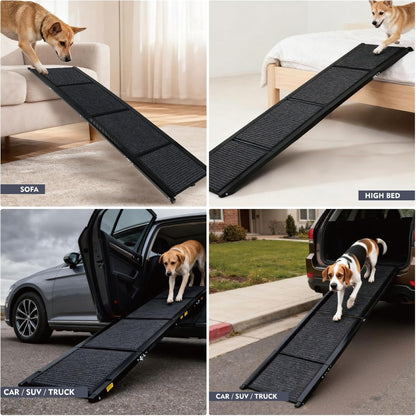 Dog Ramp for Car, 65"X17" Folding Pet Gentle Slope for Truck, SUV, Outdoor Large Pet Stair Ramps with Non-Slip Surface & Aluminum Construction for Medium & Large Dogs, Up to 250lbs, Black