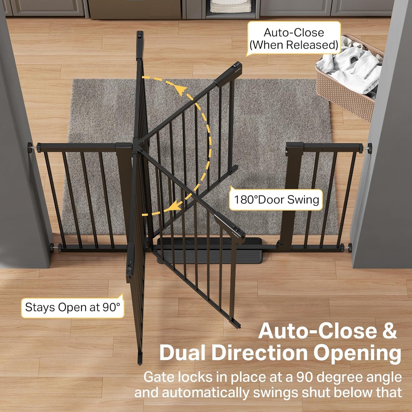 Cumbor 29.7–51.5" Extra Wide Baby Gate for Stairs, Pressure-Mounted Dog Gates for Doorways & Hallways, Auto-Close Walk-Through, No-Trip Design, Child Proof Safety, Dog/Pet Gate for Indoor Use, Black