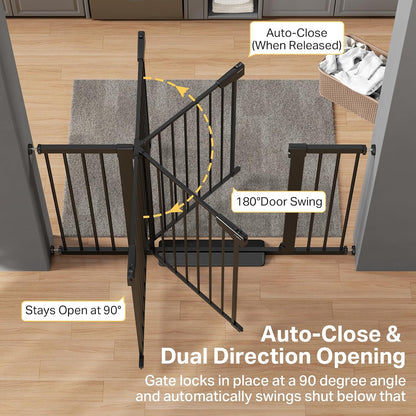 Cumbor 36.6-64" Extra Wide Baby Gate for Stairs, Dog Gates for Doorways, Auto-Close Pet Gate Indoor, Pressure Mounted Walk Through Safety Child Gate for Kids Toddler, Tall Pet Puppy Fence Gate, Brown