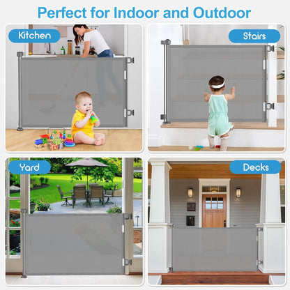 Upgrade 120 inch Retractable Baby Gates, EZIGO Extra Wide Baby Gate for Large Opening Extra Long Mesh Gate for Kids or Pet Dog Gate Child Safety Gate for Stairs Hallways Doorway Indoor Outdoor, Gray