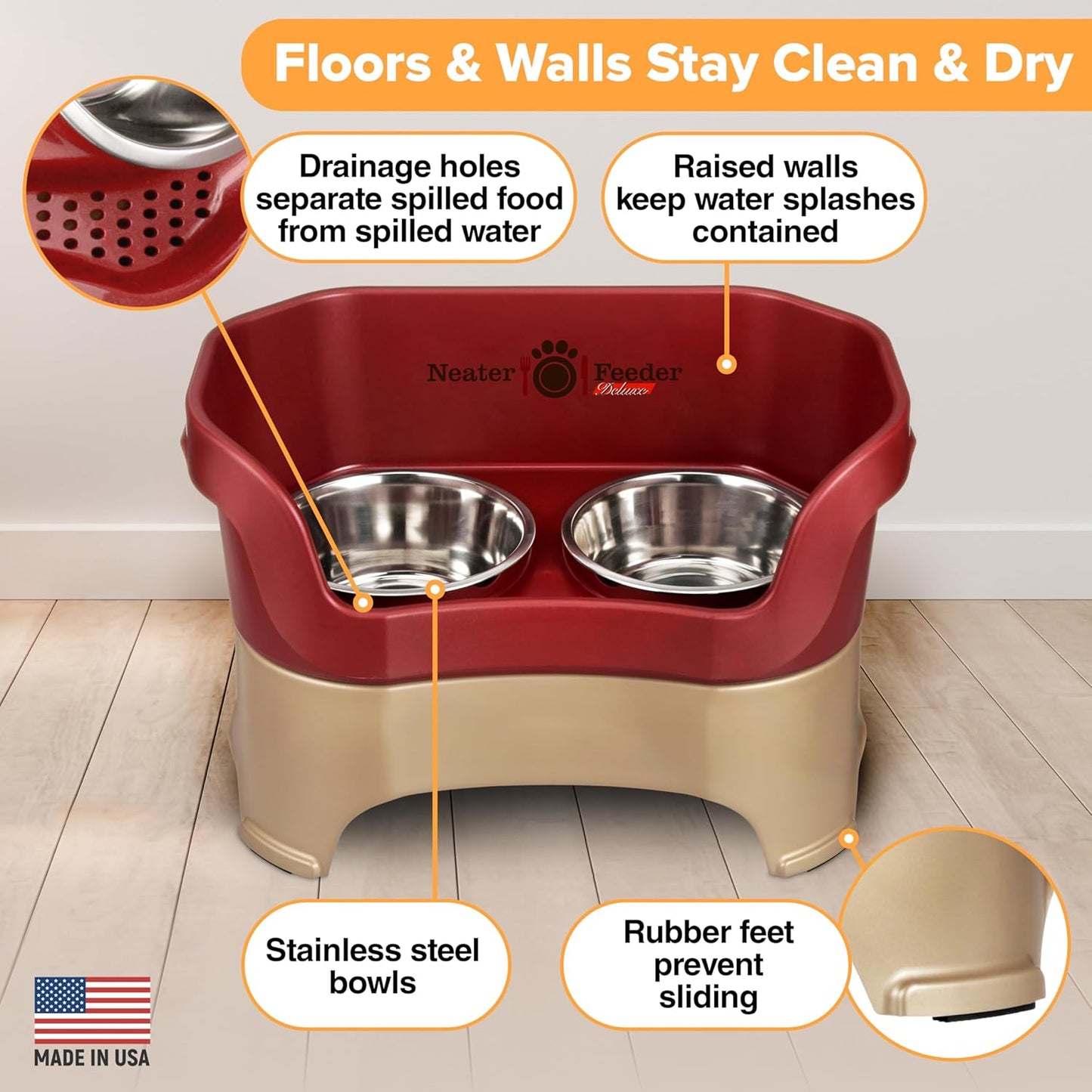 Neater Pet Brands Neater Feeder Deluxe Mess Proof Dog Bowls Elevated for Large Dogs Over 40 lbs, Made in USA, No Spill Raised Dog Food Bowl Stand Feeding Station, Food and Water Bowl Set, Black