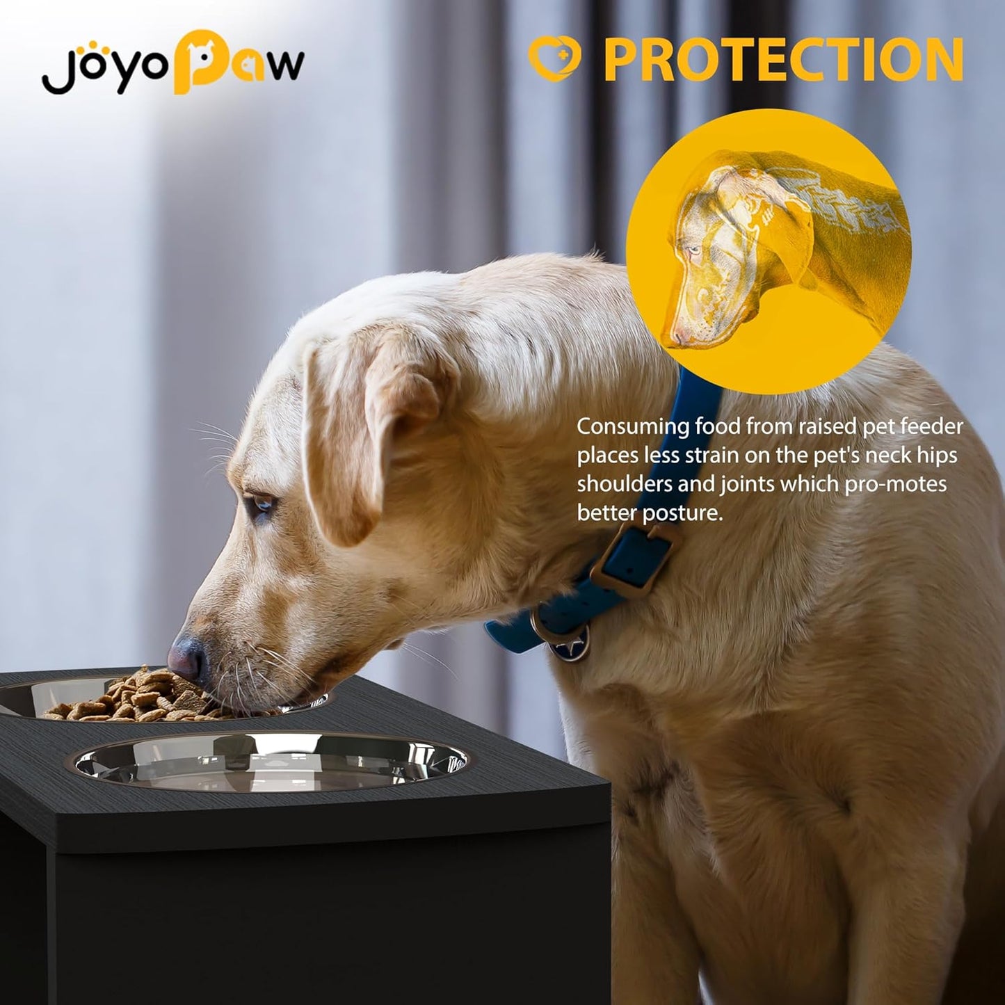 Elevated Dog Bowls, Bamboo Raised Dog Bowl for Medium Dogs, with 2 Stainless Steel Bowls (7'' Tall-40 oz Bowl)
