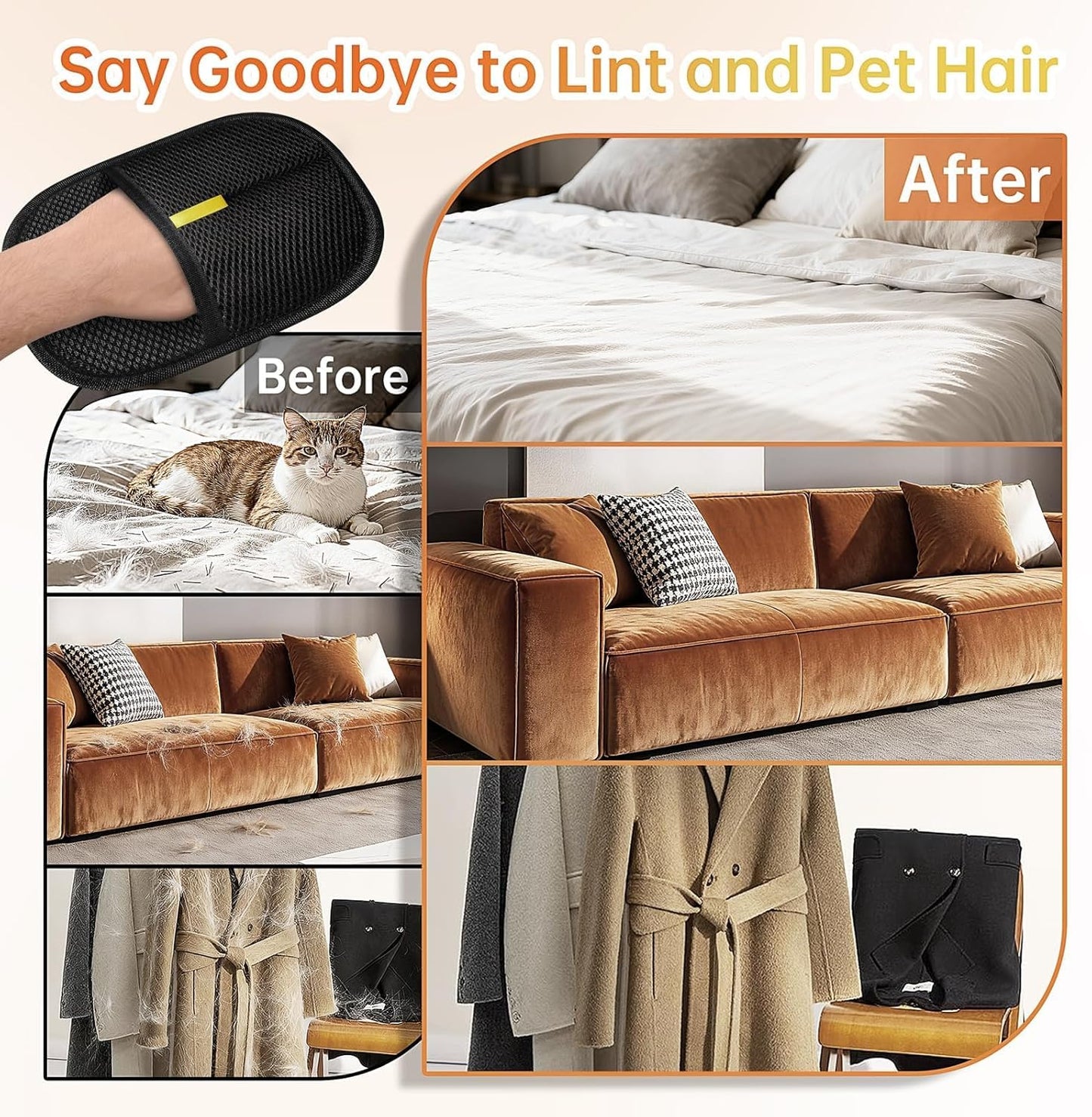 Electrostatic Pet Hair Remover Glove for Dogs &Cats, Reusable Cat Dog Magic Brush pet Hair, Suitable for Sofas, Clothing, Carpets, Curtains (1)