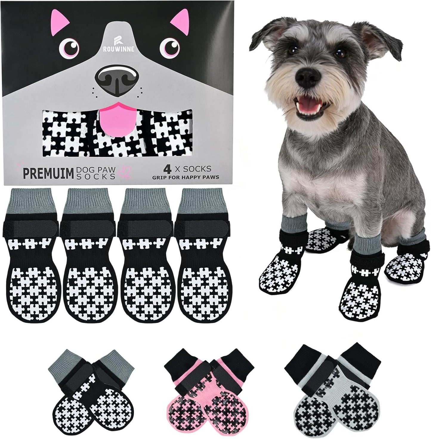 Dog Grippy Socks for Senior Dog - Double Side Dogs Booties to Prevent Licking, Boots & Paw Protectors for Hardwood Floors, No Twist Non Slip Socks for Small Medium Large Dogs, Black, L
