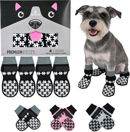 Dog Grippy Socks for Senior Dog - Double Side Dogs Booties to Prevent Licking, Boots & Paw Protectors for Hardwood Floors, No Twist Non Slip Socks for Small Medium Large Dogs, Black, L