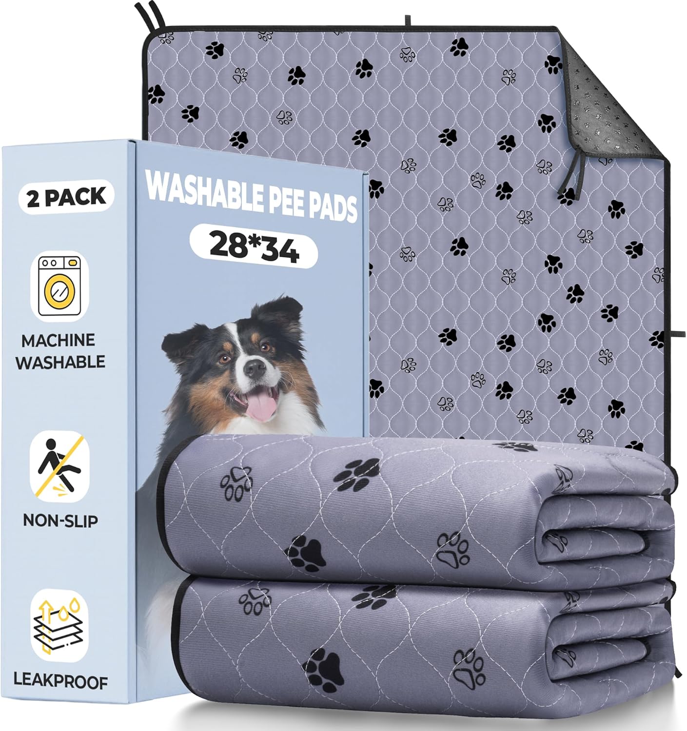 Fostanfly Washable Pee Pads for Dogs, 2 Pack Large 36"x41" Ultra-Absorbent and Leak-Proof Non-Slip Reusable Potty Training Pads for Dogs, Cats, Puppy, Potty Training of Add 8 Lanyards